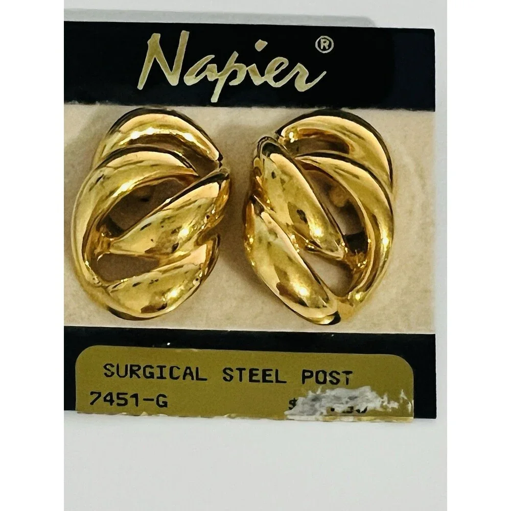 Napier Gold Tone Stud Earrings Surgical Steel Post Butterfly Back Signed